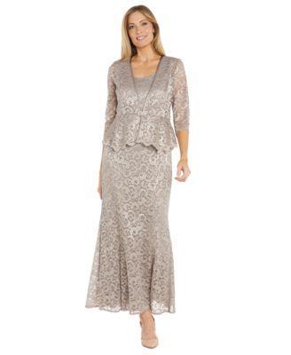 Petite 2-Pc. Metallic-Lace Gown & Jacket Set Product Image