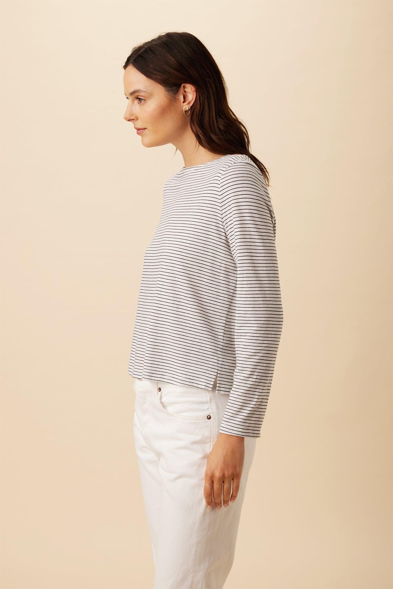 Cecelia Long Sleeve Reverie Slub Tee - Gigi White Stripe - ReAmour Product Image