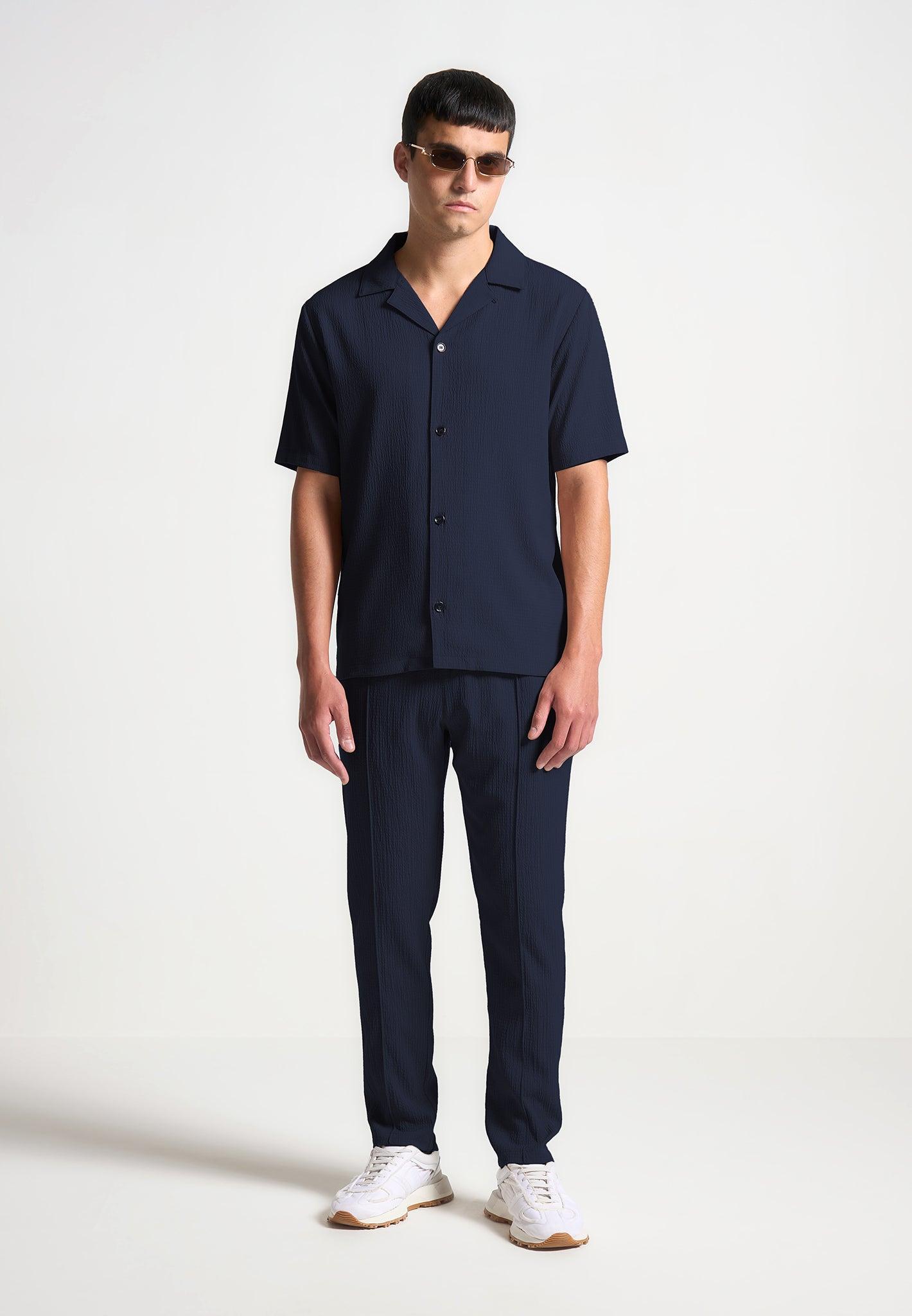 Seersucker Revere Shirt - Navy / Blue / MAN2841-03 Product Image