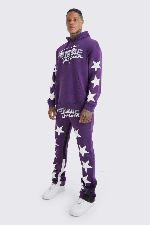 Mens Purple Oversized Star Homme Print Tracksuit, Purple Product Image