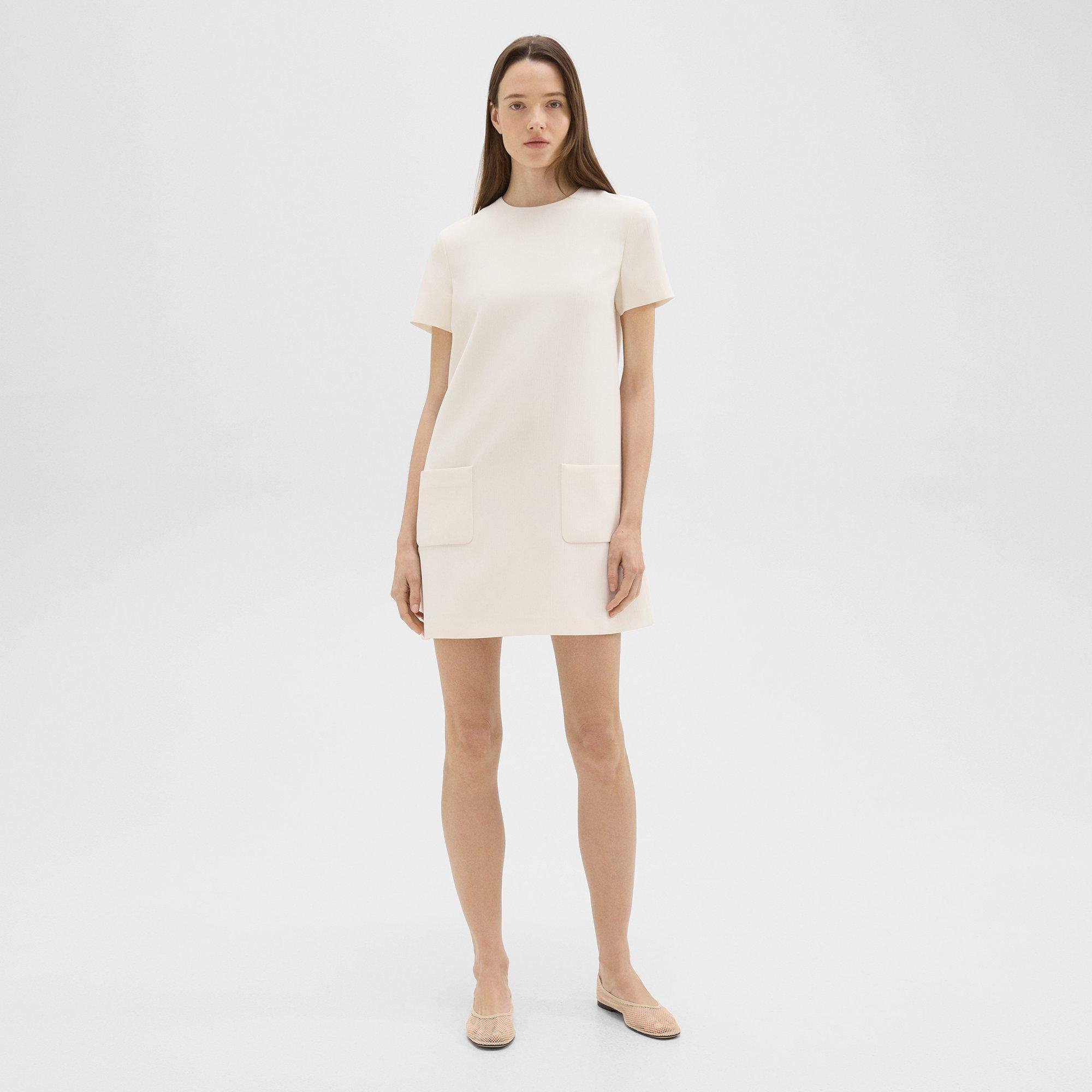 Striped Admiral Crepe Short-Sleeve Mini Dress | Theory Product Image