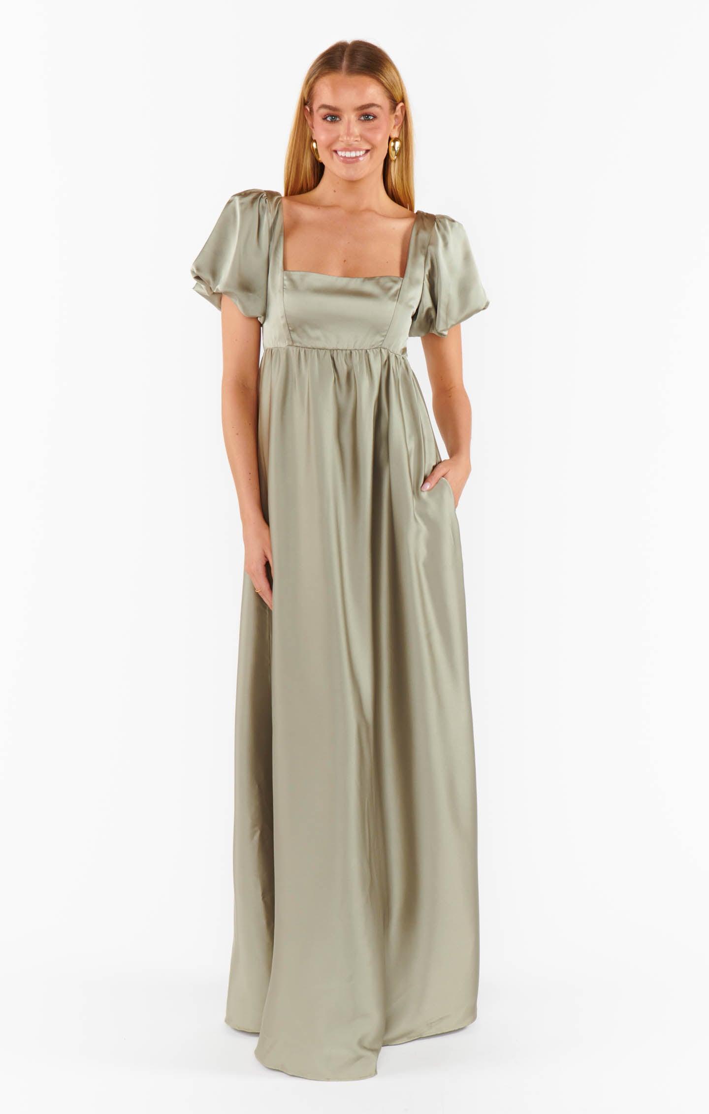 Nora Maxi Dress ~ Moss Green Luxe Satin Product Image