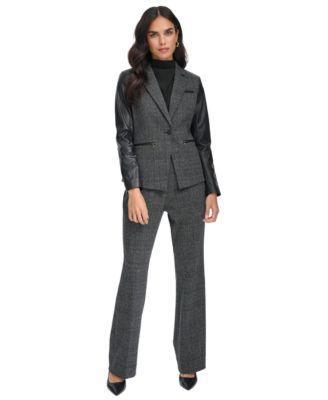 Calvin Klein Womens Faux Leather Sleeve Blazer Straight Leg Pants Product Image