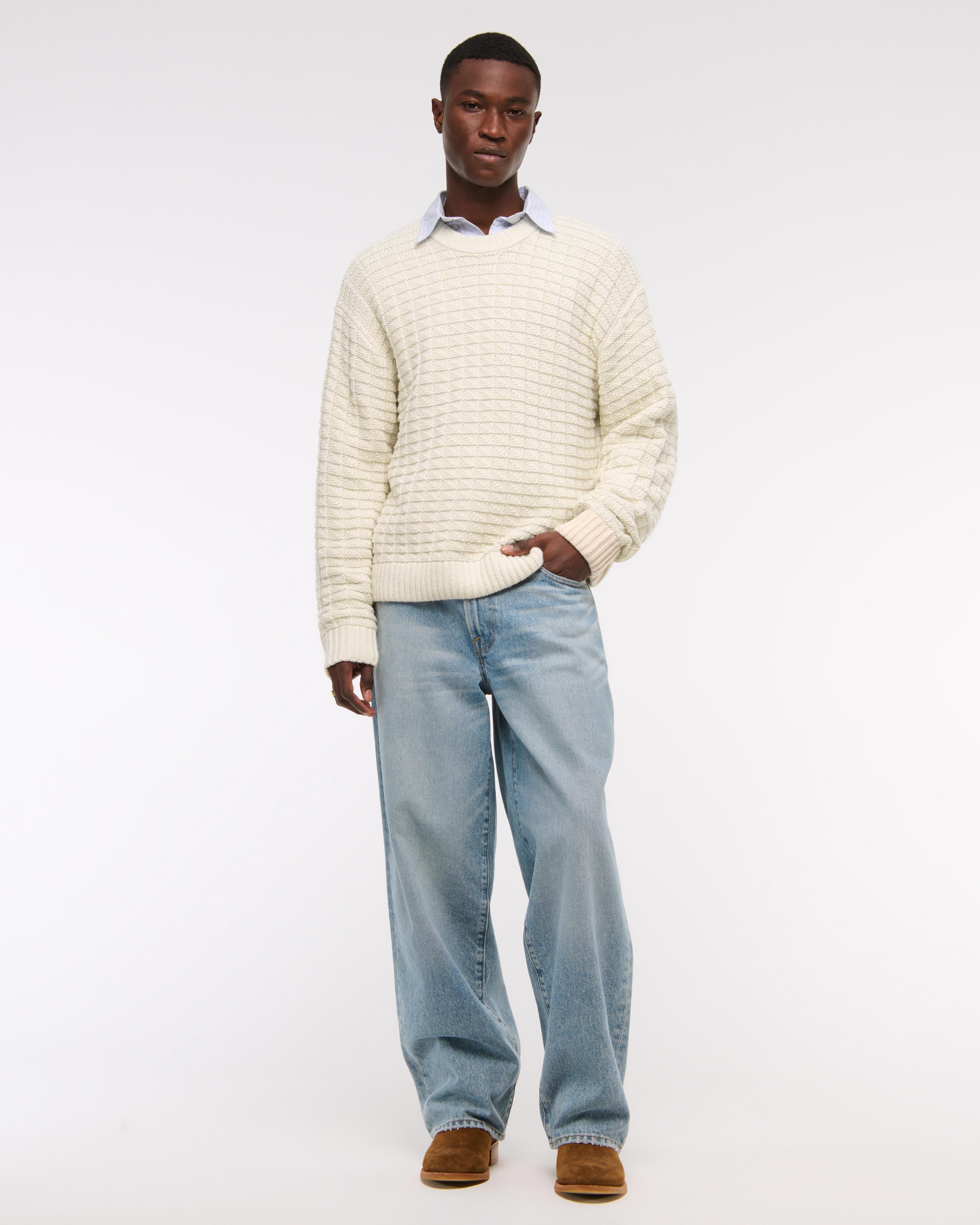 Oversized Checkered Stitch Crew Sweater Product Image