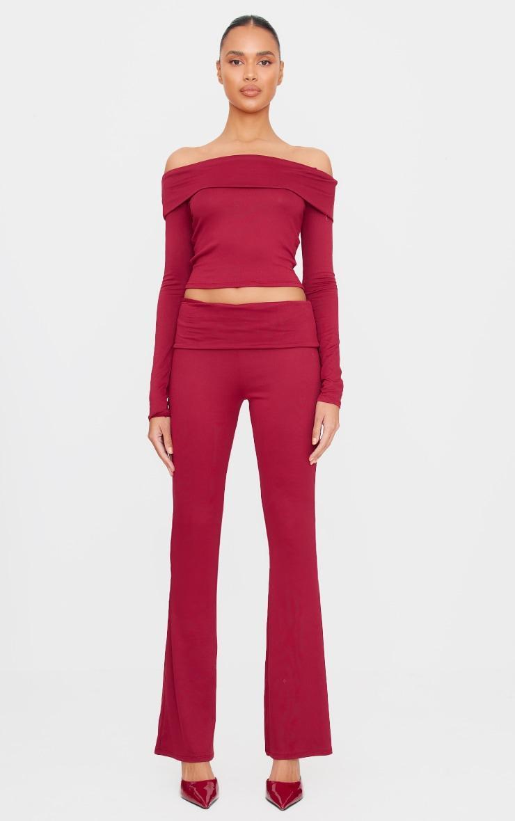 Burgundy Soft Touch Fold Over Skinny Flares Product Image