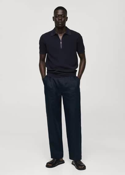 MANGO MAN - Knitted polo shirt with zip dark navyMen Product Image