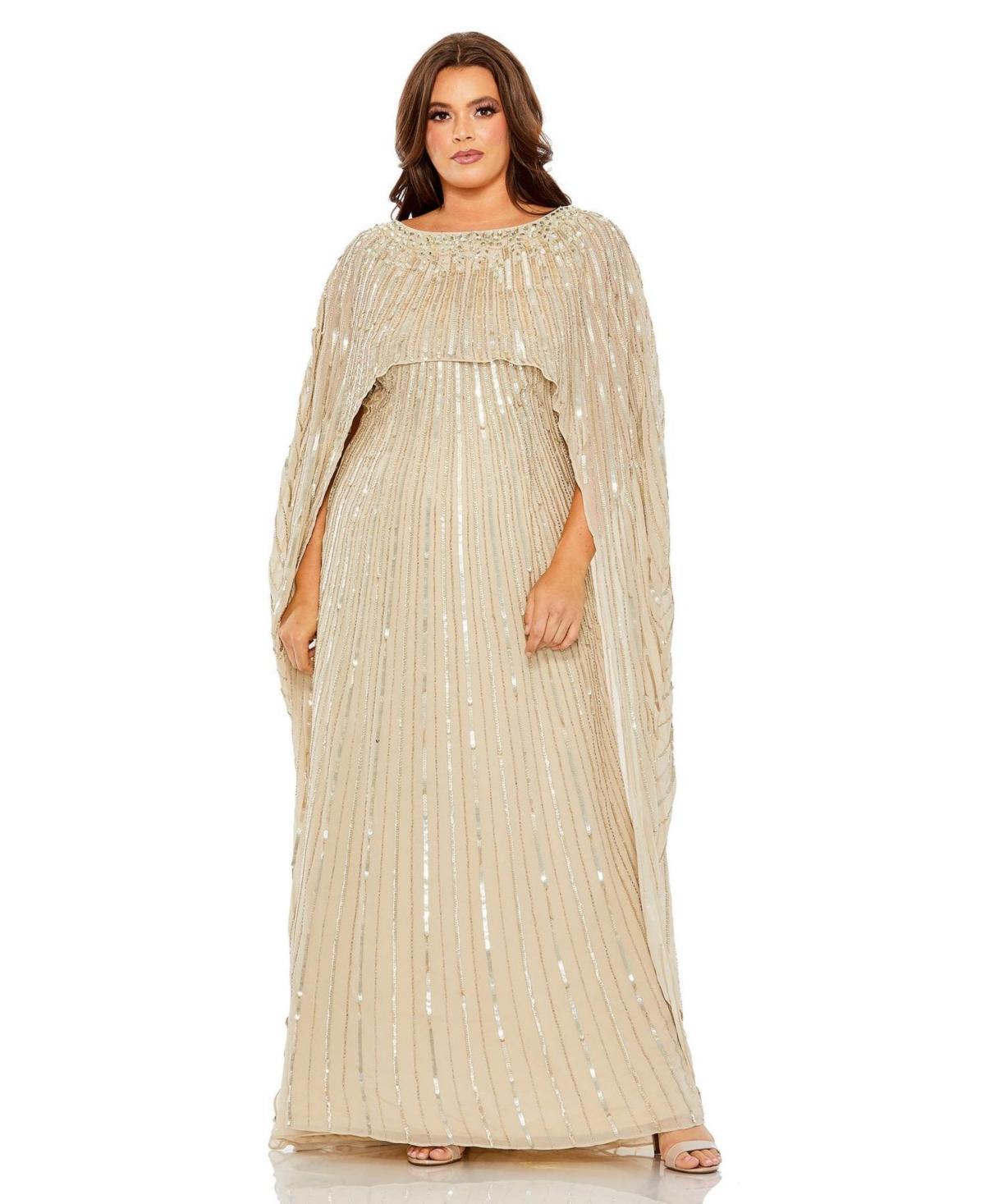 FABULOUSS BY MAC DUGGAL Sequin Long Sleeve Cape Overlay Gown Product Image