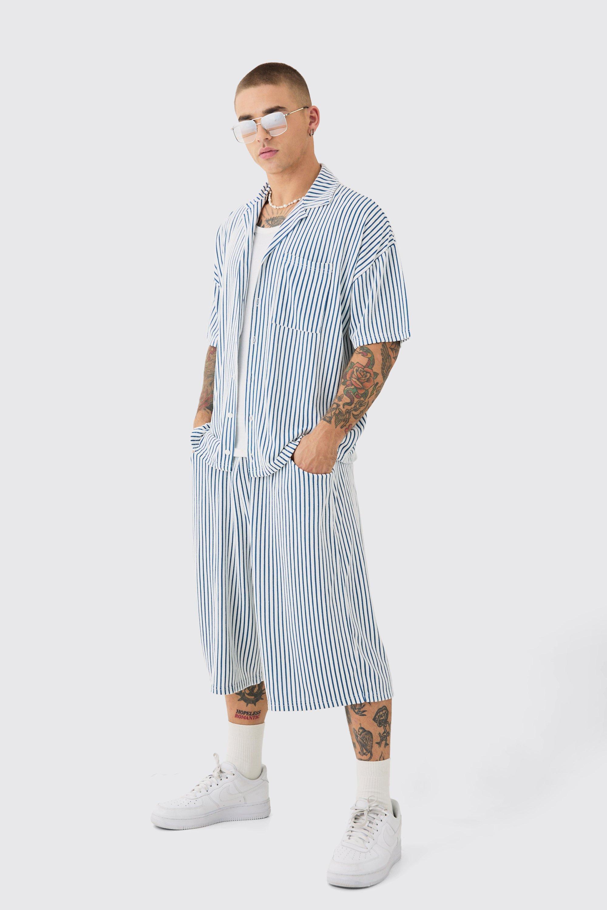 Two Tone Towelling Boxy Shirt And Short Set | boohooMAN USA Product Image