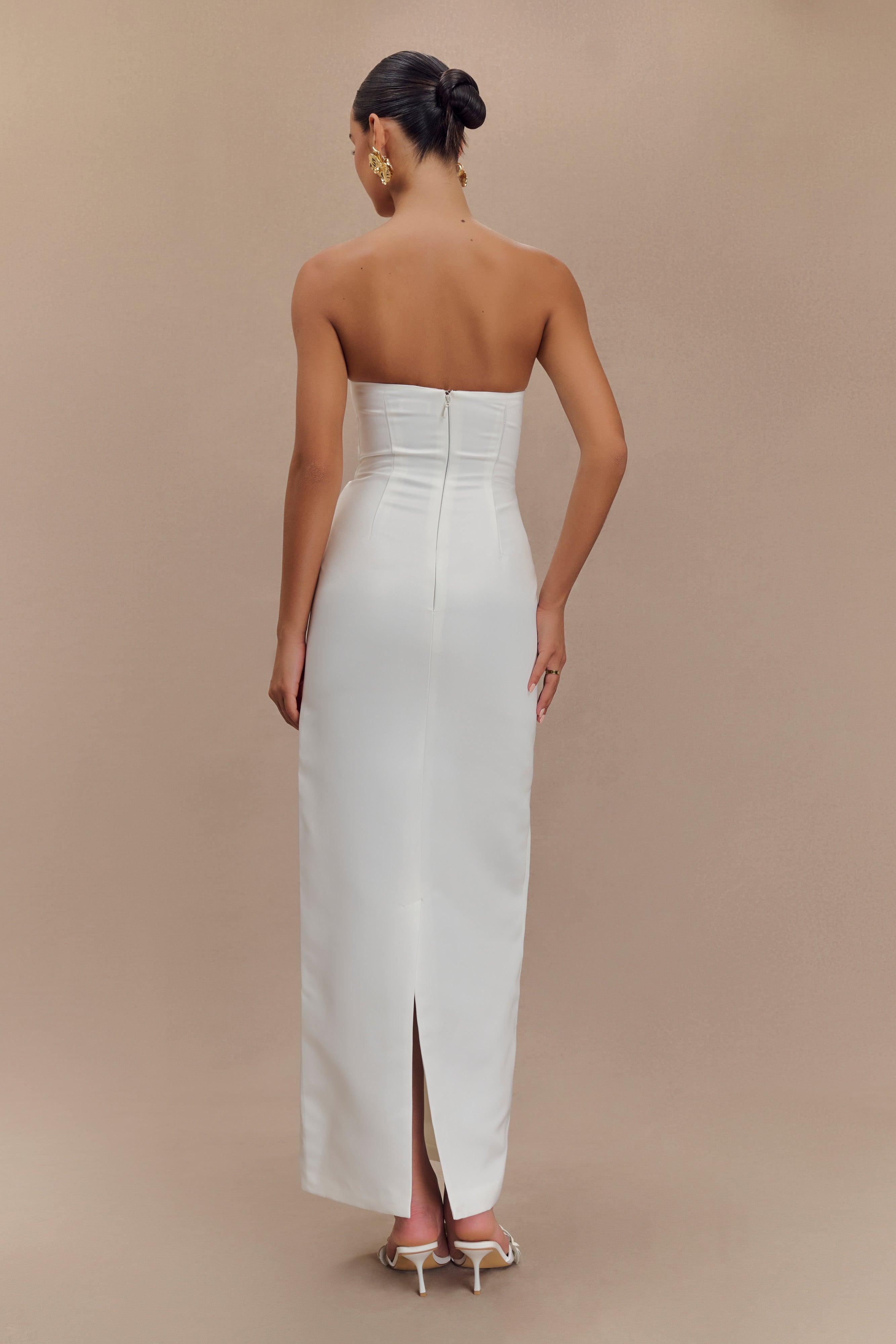 Cyrill Strapless Satin Structured Maxi Dress - White Product Image