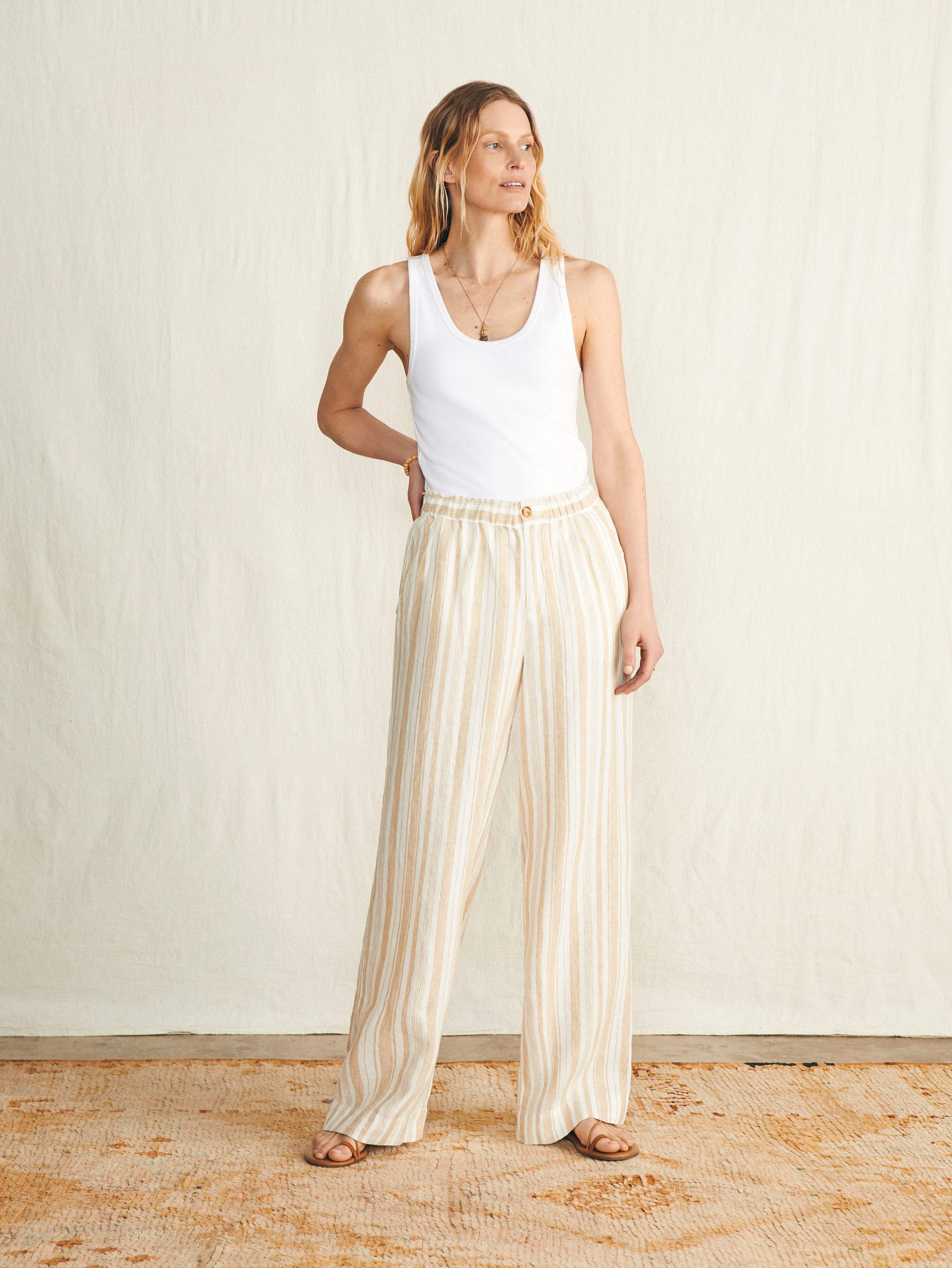 Monterey Linen Pant - Natural Bombay Stripe Female Product Image