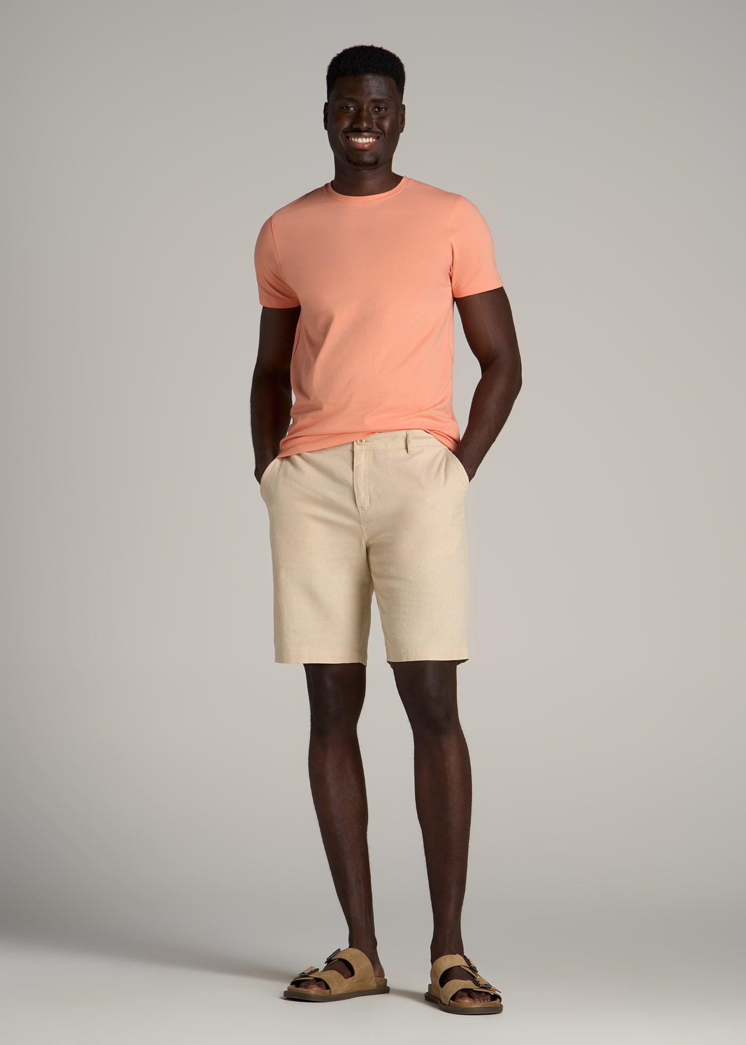 Stretch Cotton MODERN-FIT T-Shirt for Tall Men in Apricot Crush Product Image