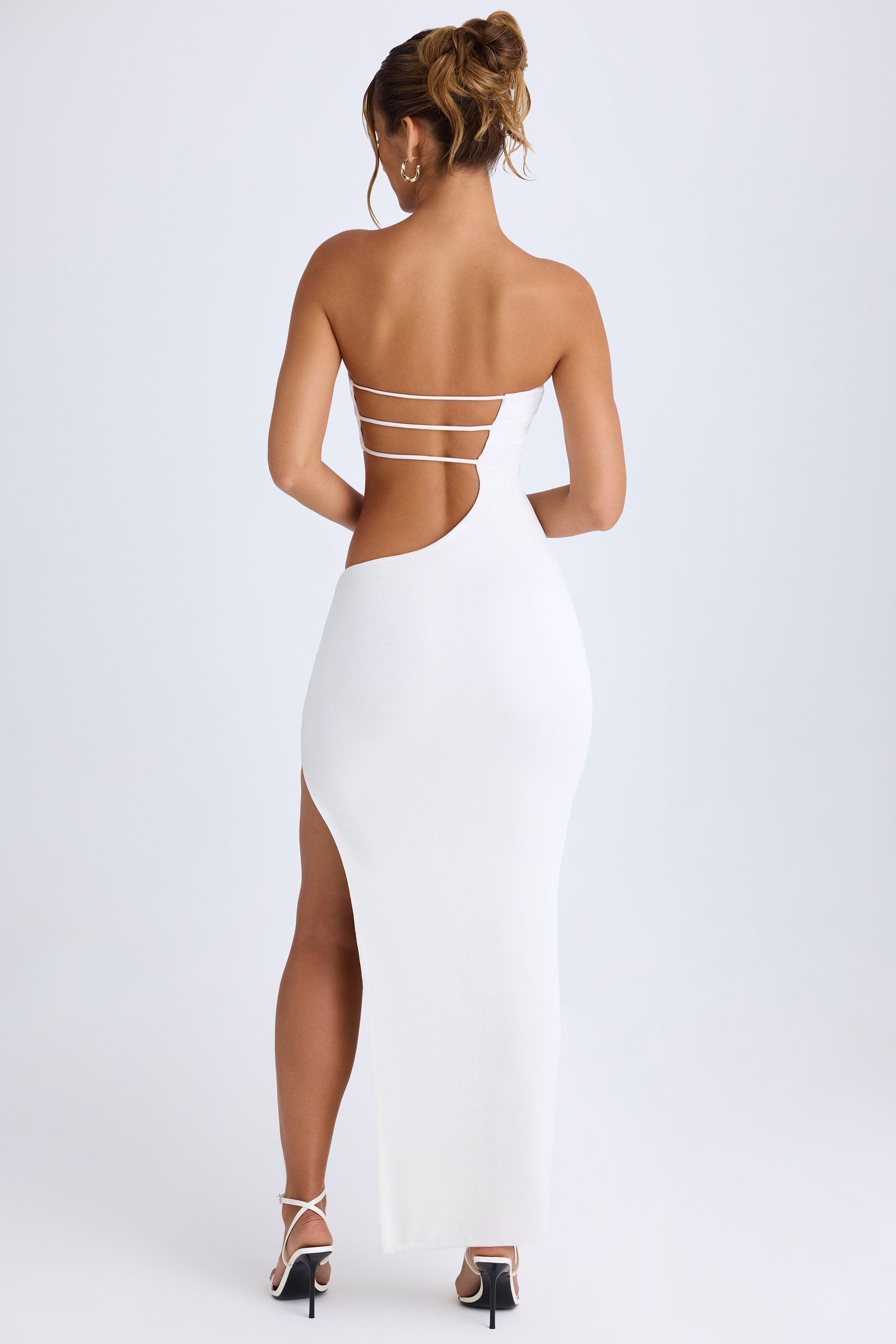 Cut-Out Bandeau Maxi Dress in White Product Image