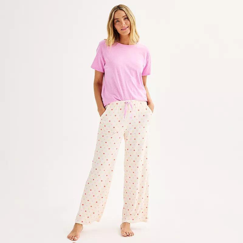 Womens Sonoma Goods For Life Pajama Top & Pajama Pants Set Ivory Sunny Product Image