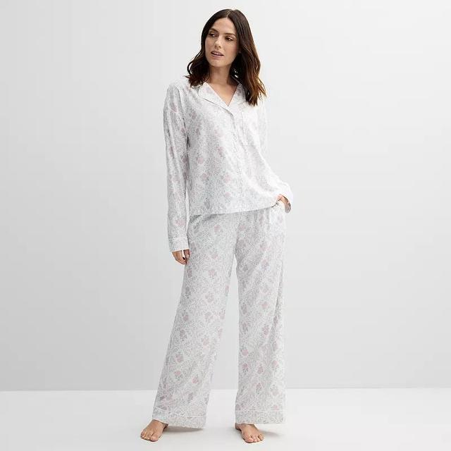 Womens Sonoma Goods For Life Woven Notch Pajama Top & Pajama Pants Set Product Image