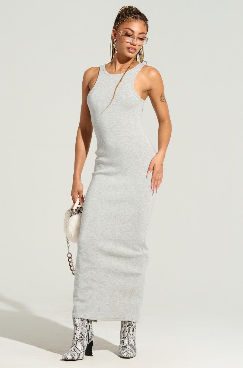 COCOA BUTTER SCUBA MAXI DRESS IN GREY Product Image