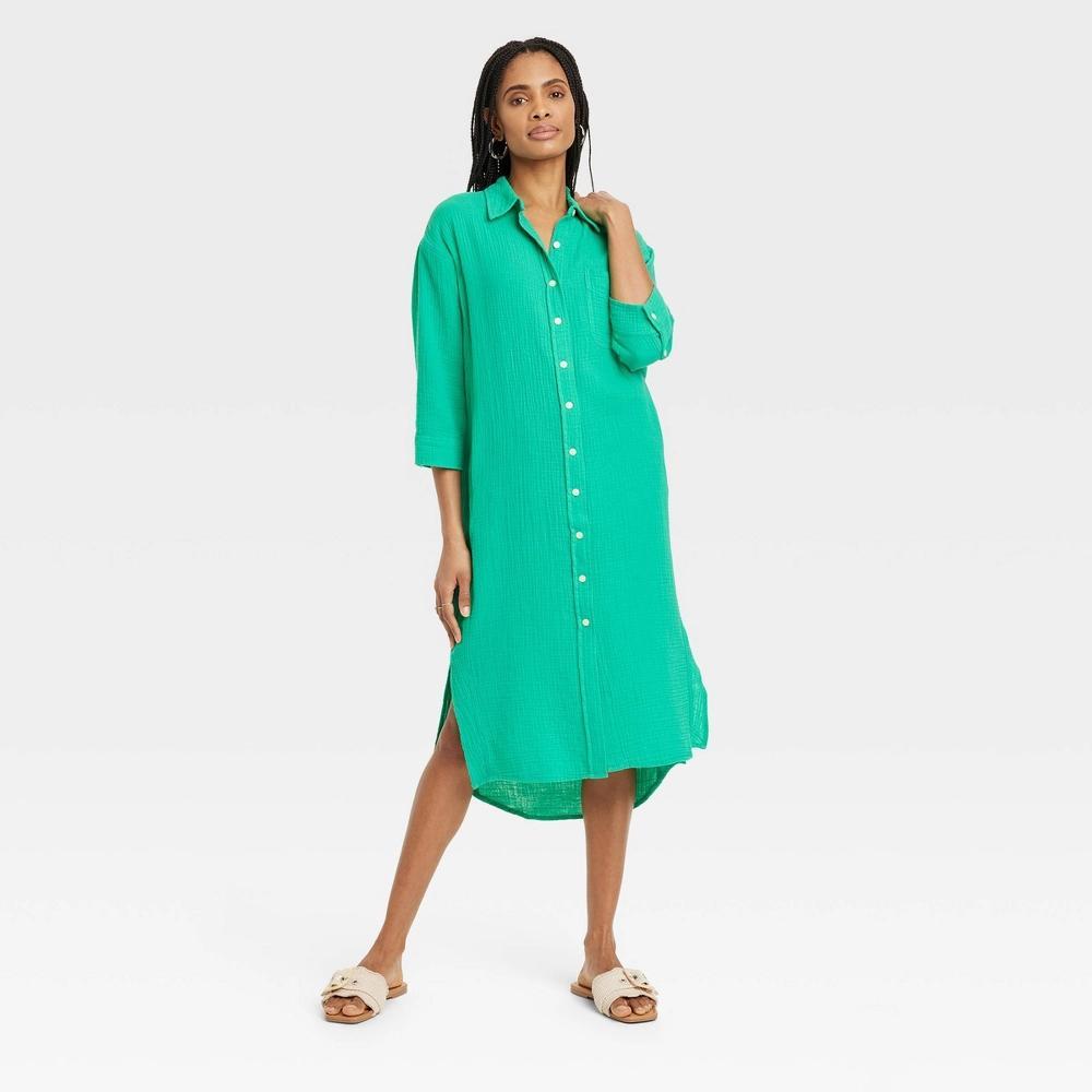 Womens 3/4 Sleeve Midi Shirtdress - Universal Thread XL Product Image