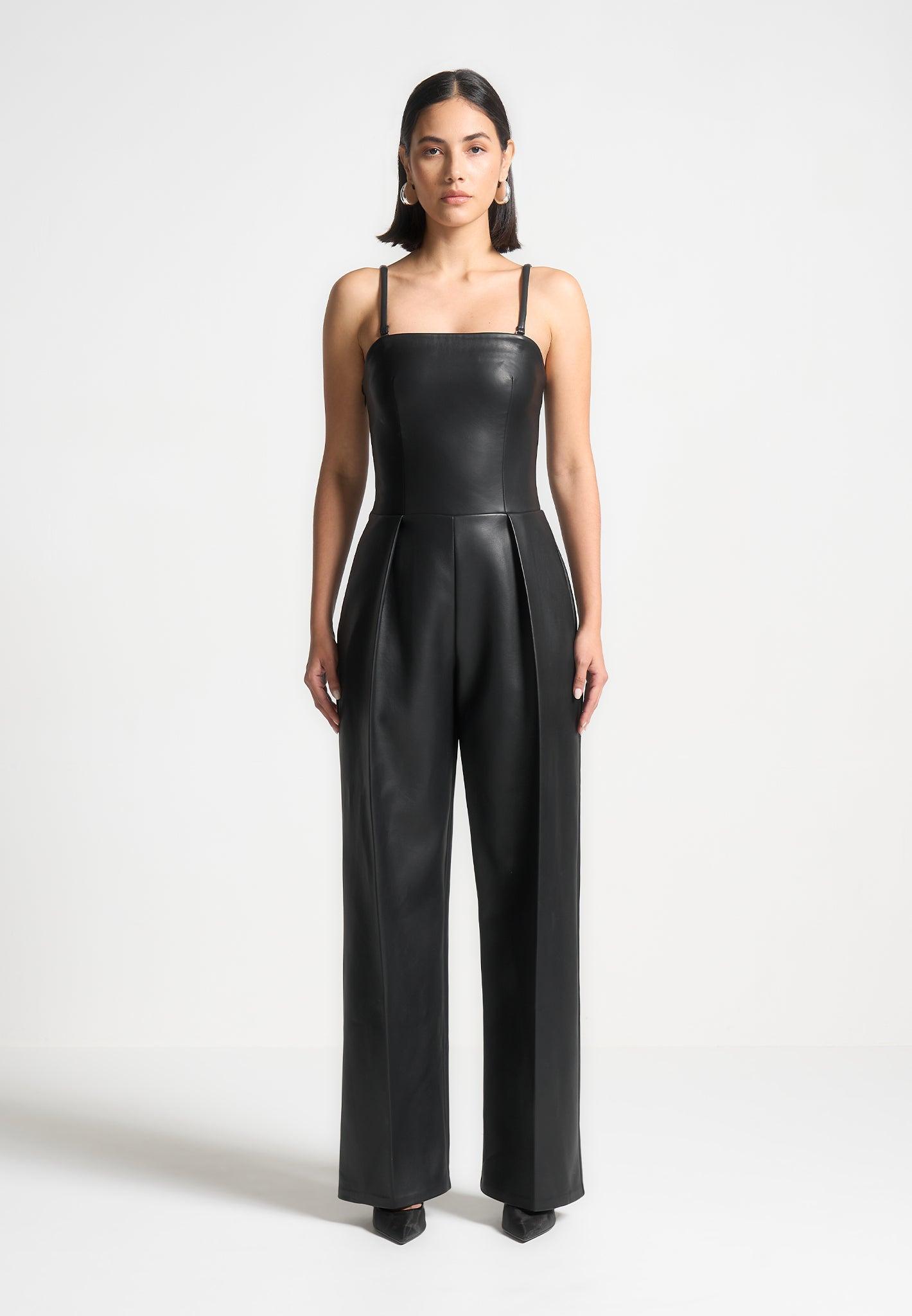 Leather Tailored Jumpsuit - Black Female Product Image