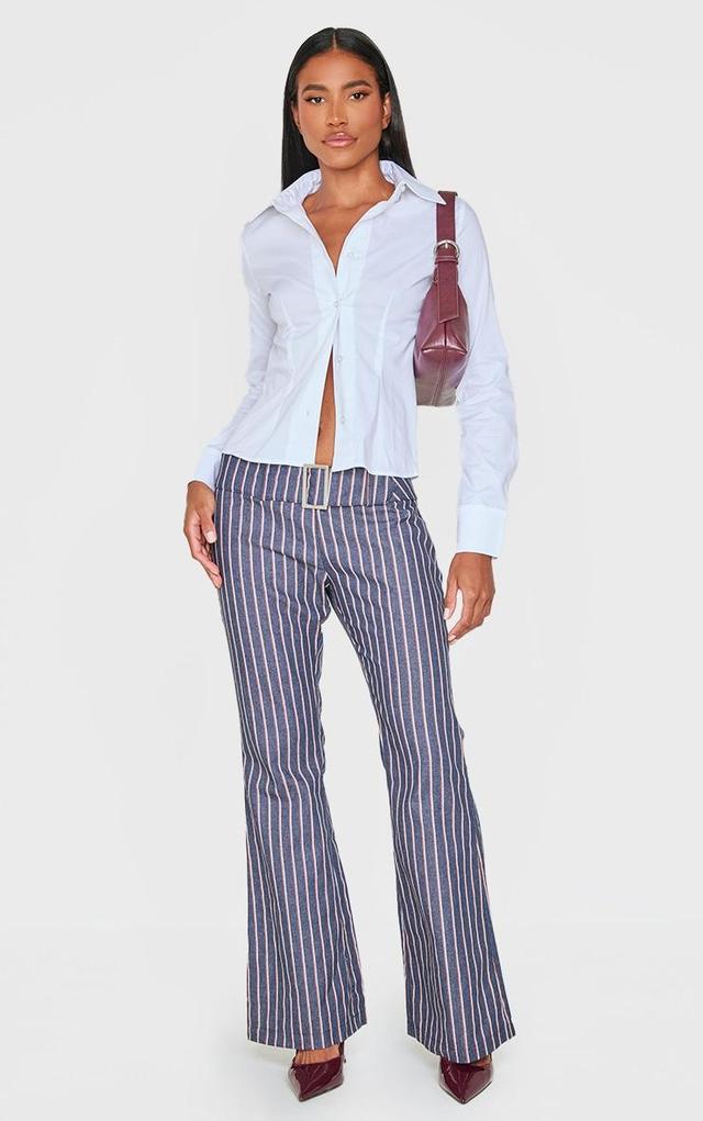 Navy Striped Low Rise Belted Flares Product Image