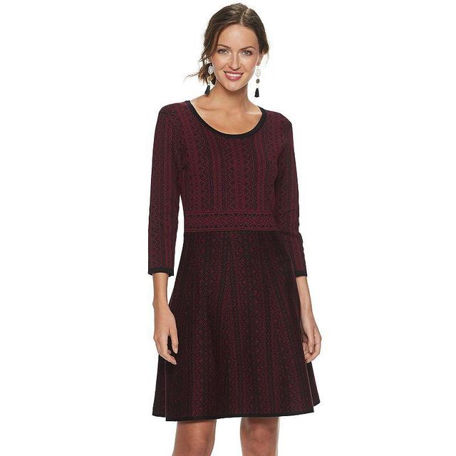 Womens Nina Leonard Print Fit & Flare Sweater Dress Product Image