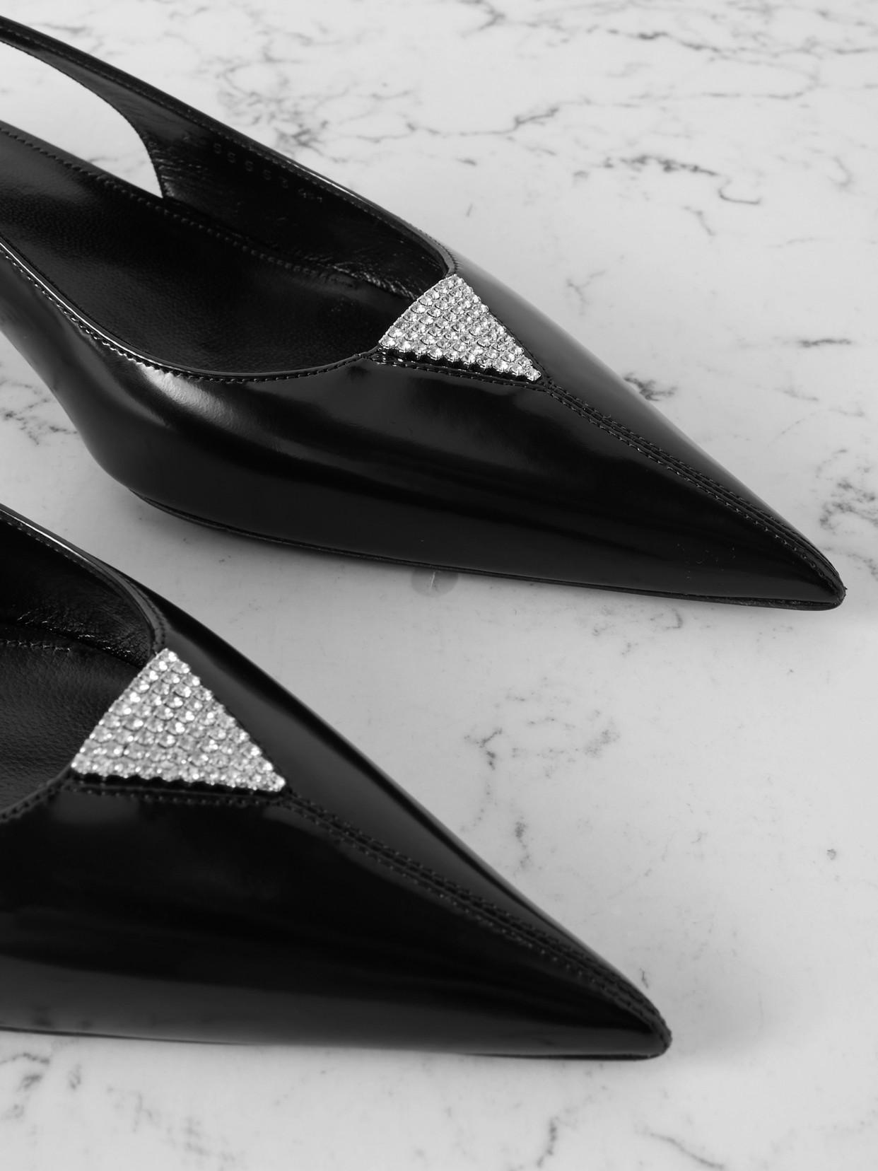 SAINT LAURENT Cherish Crystal-embellished Glossed-leather Slingback Pumps In Black Product Image