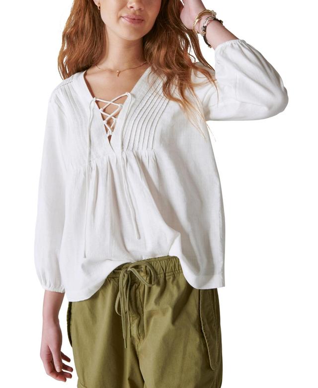 Lucky Brand Womens Lace Up Peasant Blouse Product Image