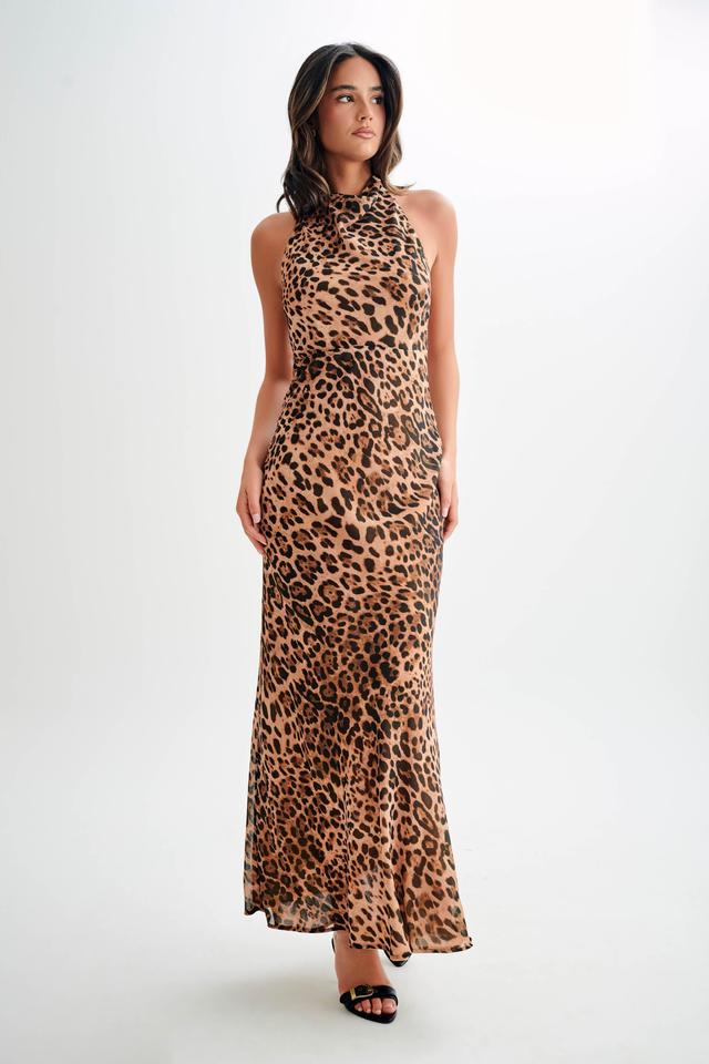 Estella Chiffon Cowl Maxi Dress - Leopard Print Product Image