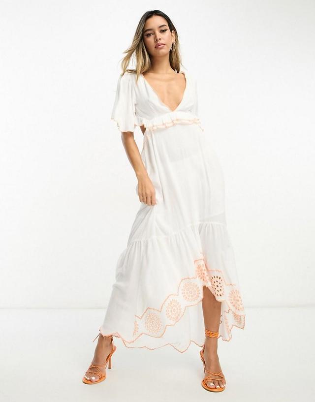 River Island embroidered cut out maxi beach dress Product Image