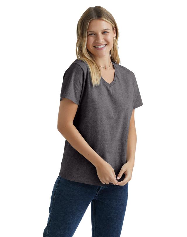 Hanes Essentials Womens Cotton V-Neck T-Shirt Charcoal Heather 2XL Product Image