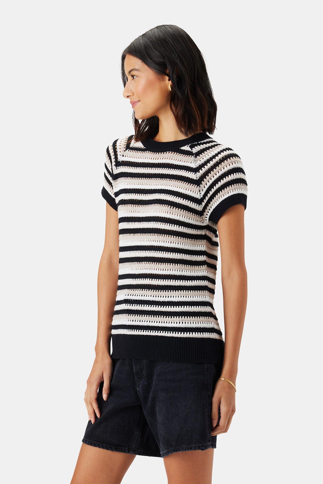 Rosario Crochet Top - Black White Multi Stripe Product Image