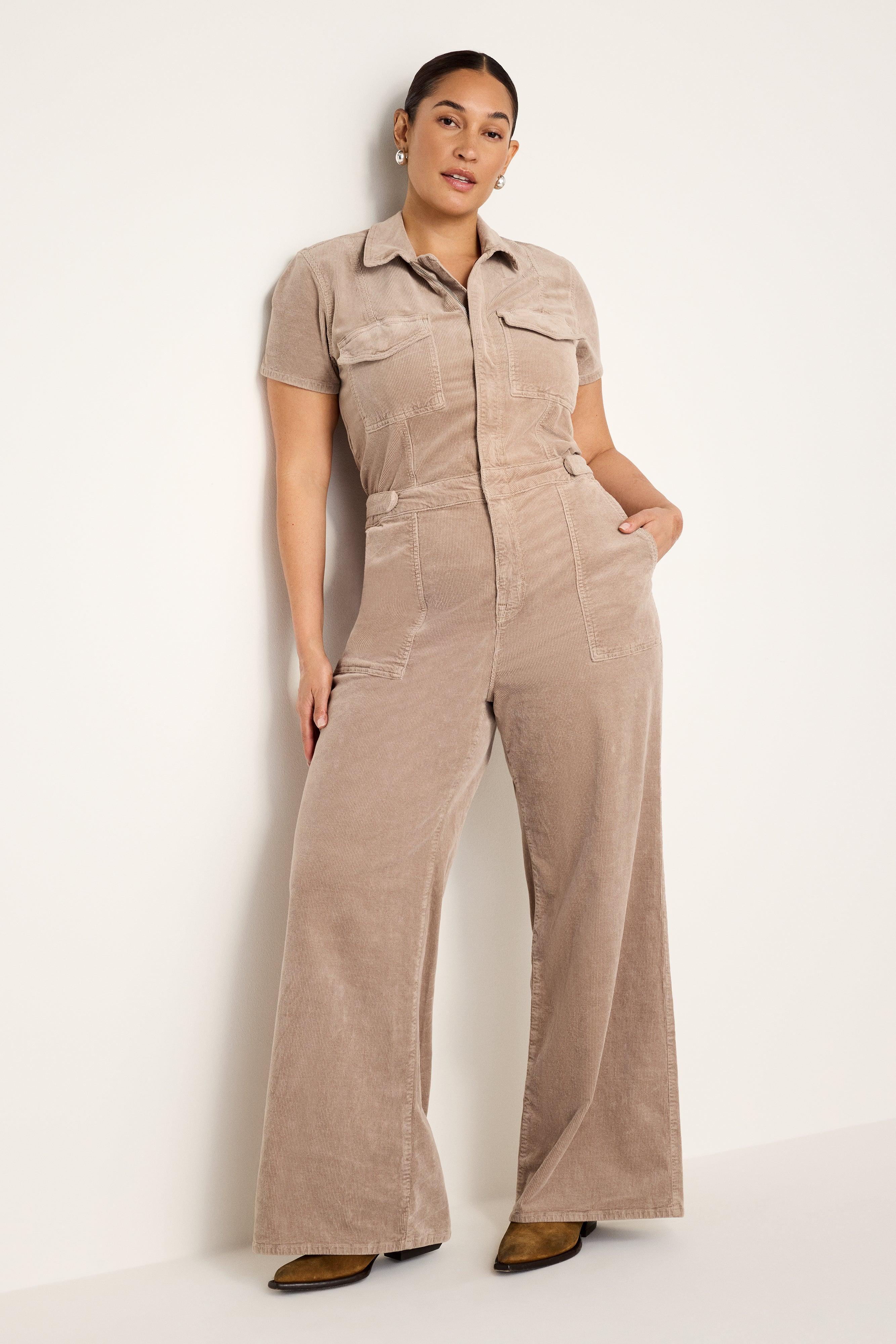 FIT FOR SUCCESS CORDUROY PALAZZO JUMPSUIT | FLAX001 Product Image