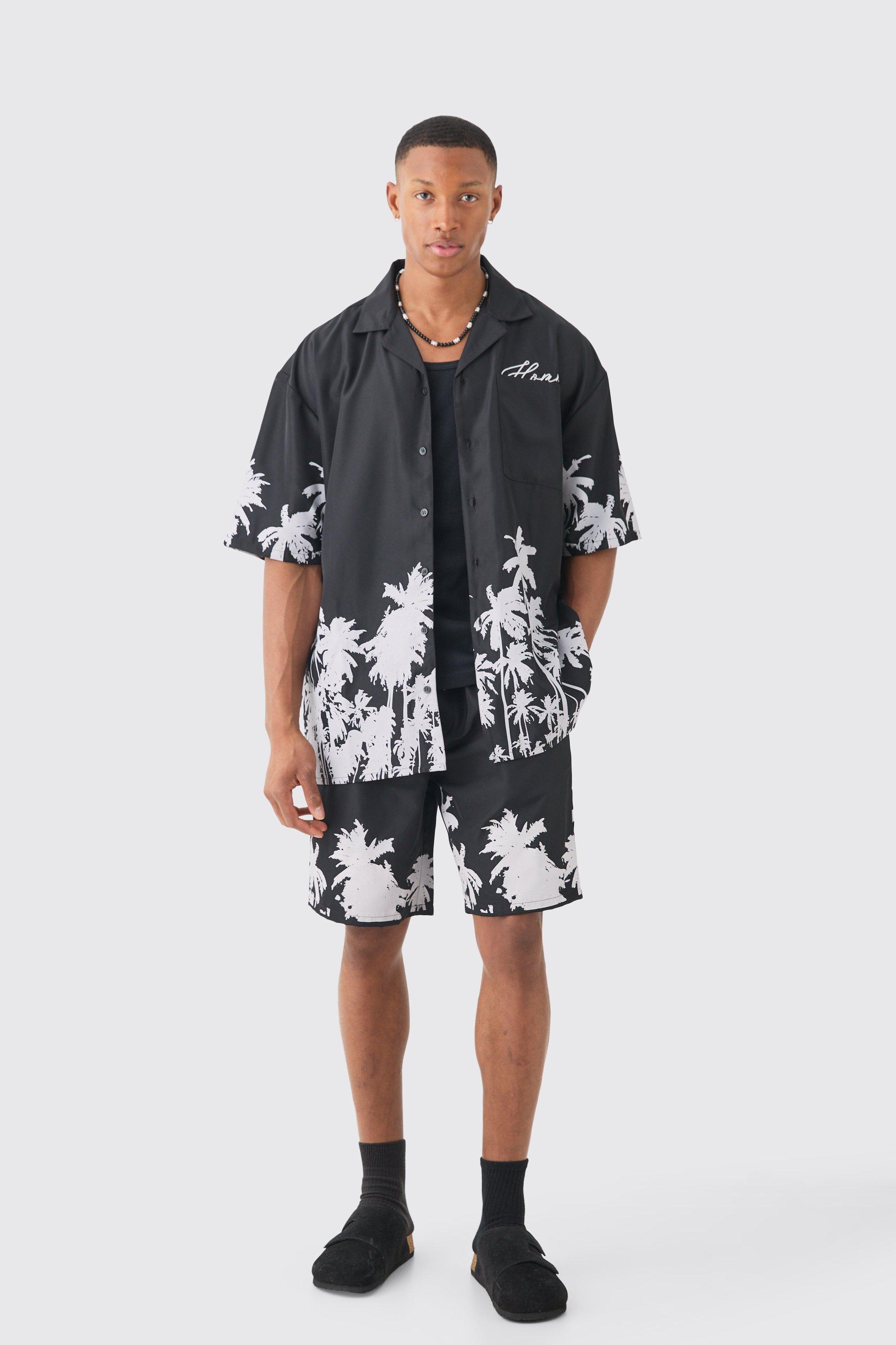 Soft Twill Palm Hem Oversized Boxy Shirt & Short | boohooMAN USA Product Image