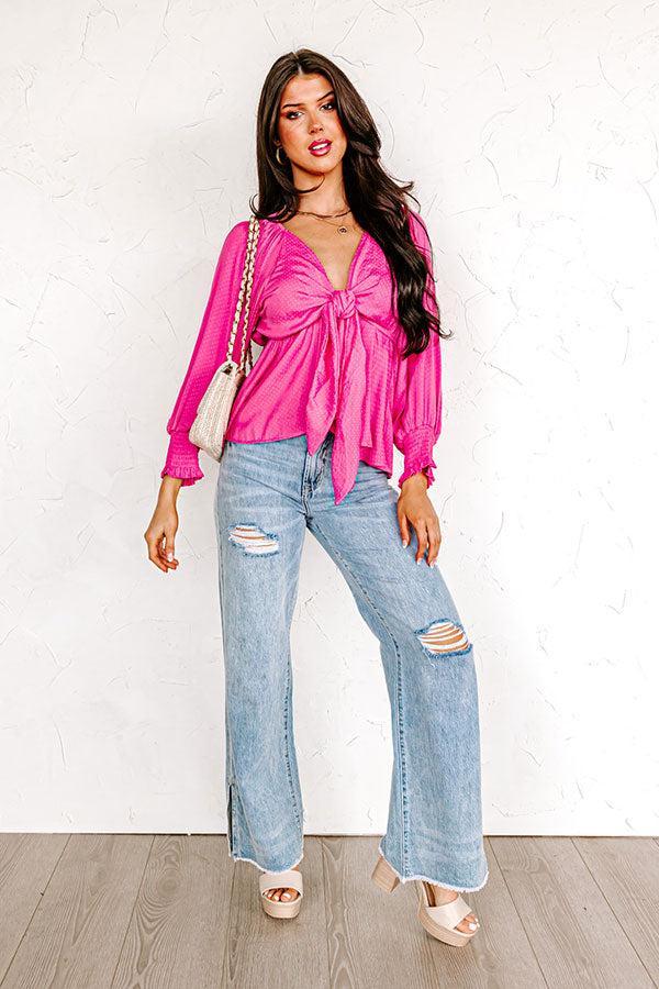 Brighter Than Sunshine Front Tie Top In Hot Pink Product Image