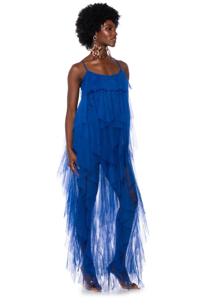 TOP TIER RUFFLE MAXI DRESS ROYAL BLUE Product Image