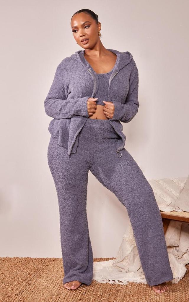 Plus Charcoal Cosy Long Sleeve Zip Up Hooded Pajama Top Product Image