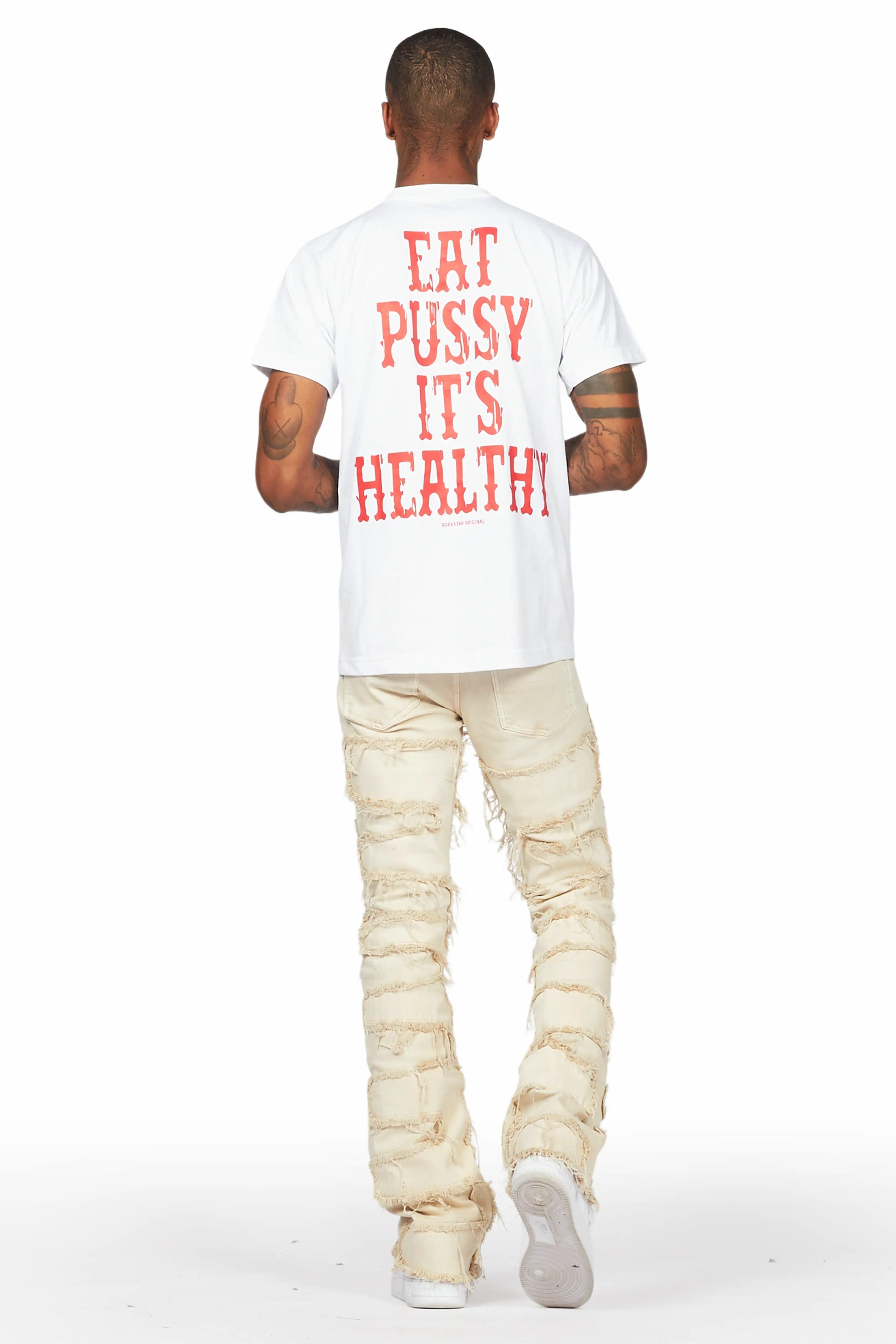 Posse White T-Shirt & Shake Beige Stacked Jean Bundle Male Product Image