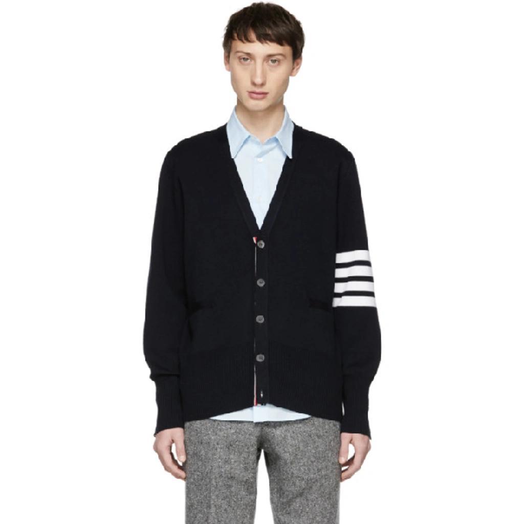 THOM BROWNE Intarsia-knit 4-bar Stripe Cardigan In Blue Product Image