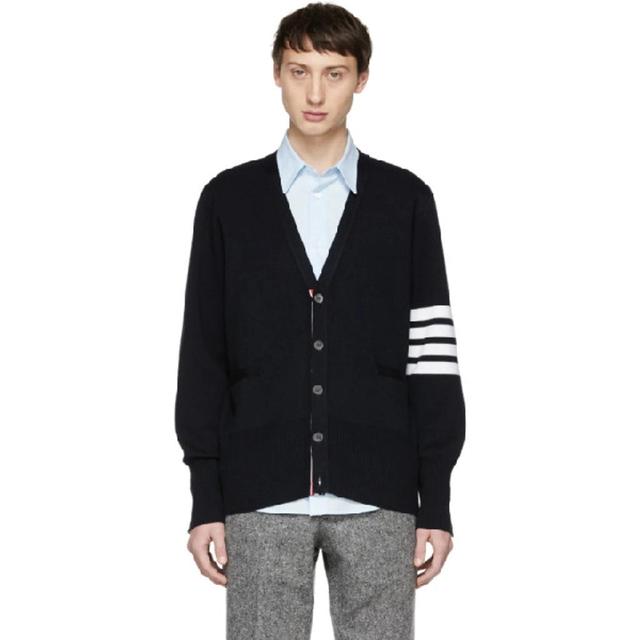 THOM BROWNE Intarsia-knit 4-bar Stripe Cardigan In Blue Product Image