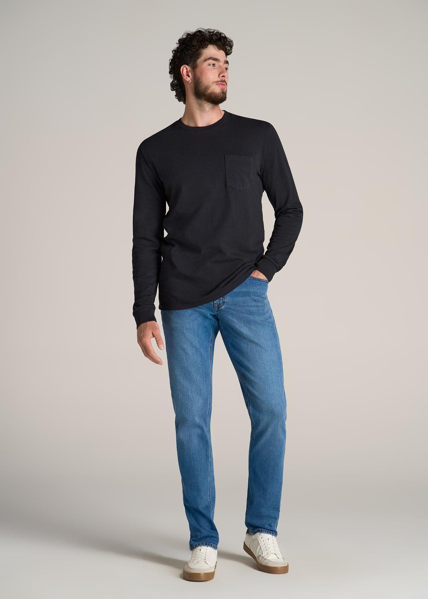 Garment Dyed Long Sleeve Pocket Tall Men's Tee in Black Male Product Image