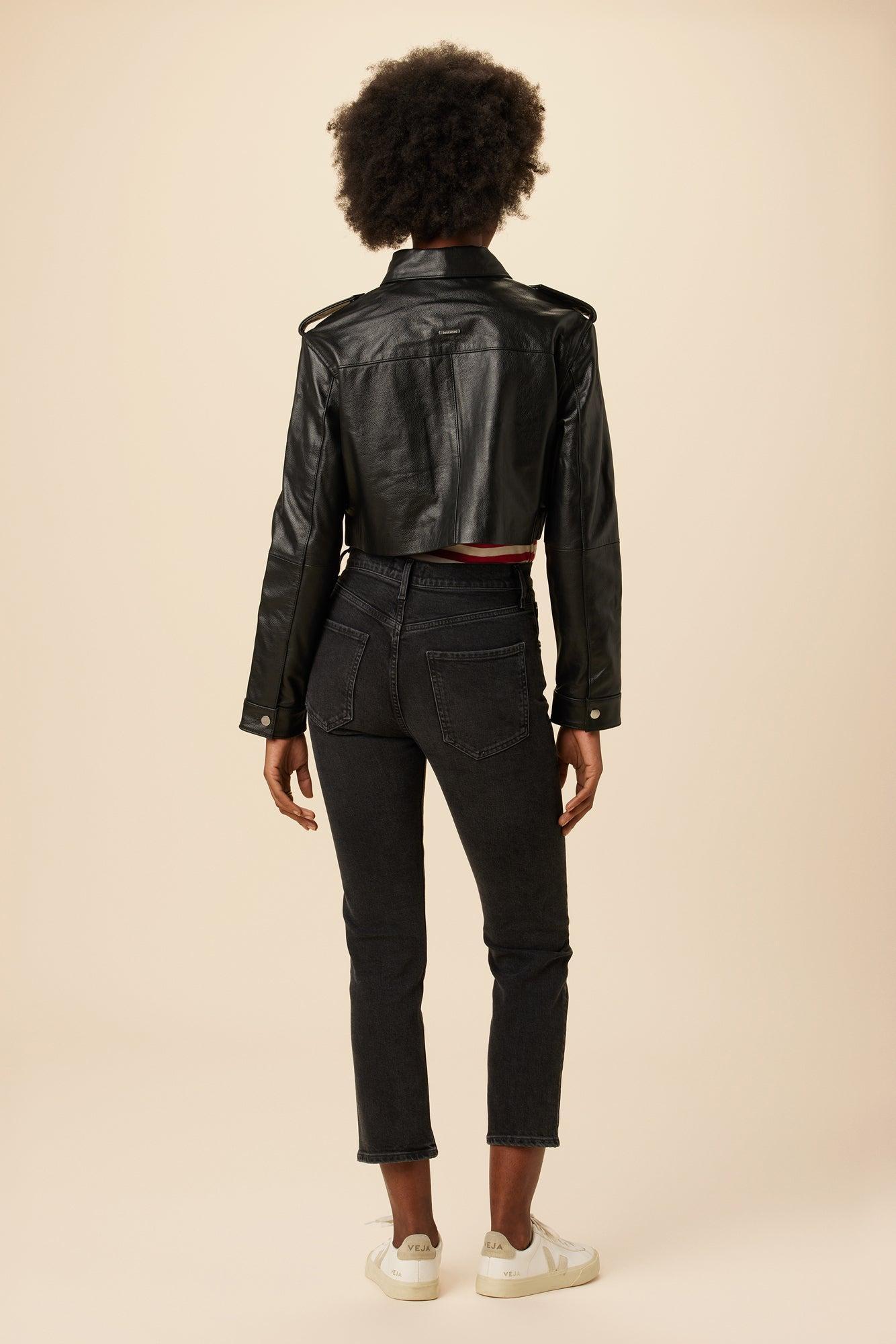 Deadwood Bella Cropped Leather Jacket - Black Product Image