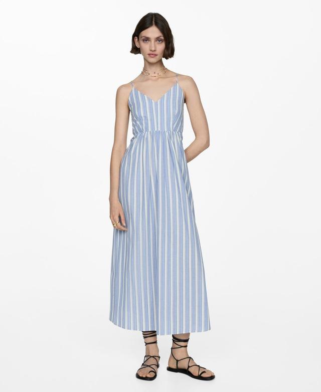 Mango Womens Cut-Out Back Striped Dress Product Image