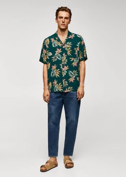 MANGO MAN - Regular-fit Hawaiian-print shirt greenMen Product Image