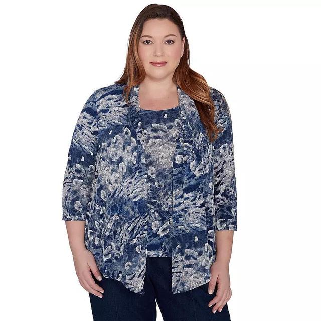 Plus Size Alfred Dunner Animal Melange Two in One Top, Womens Blue Product Image