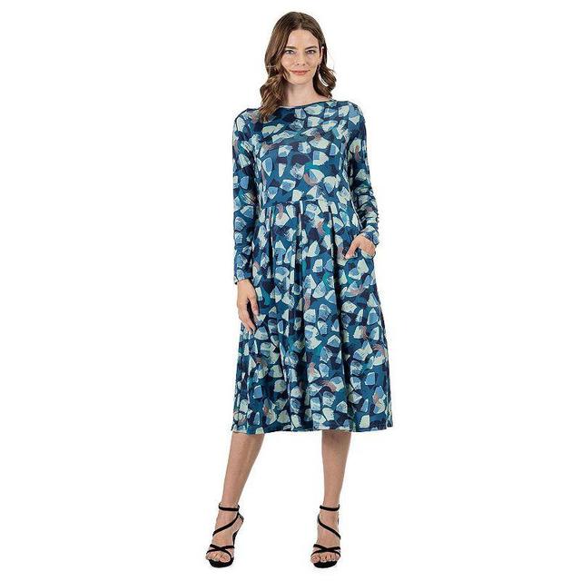 Womens 24Seven Comfort Apparel Brushstroke Print Pleated Midi Dress Product Image