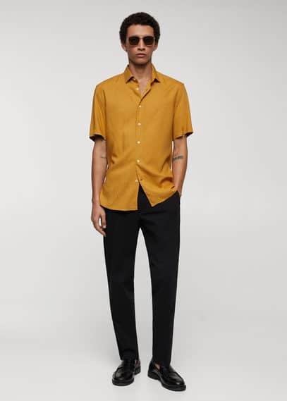 MANGO MAN - Mirco-print short sleeve shirt beigeMen Product Image