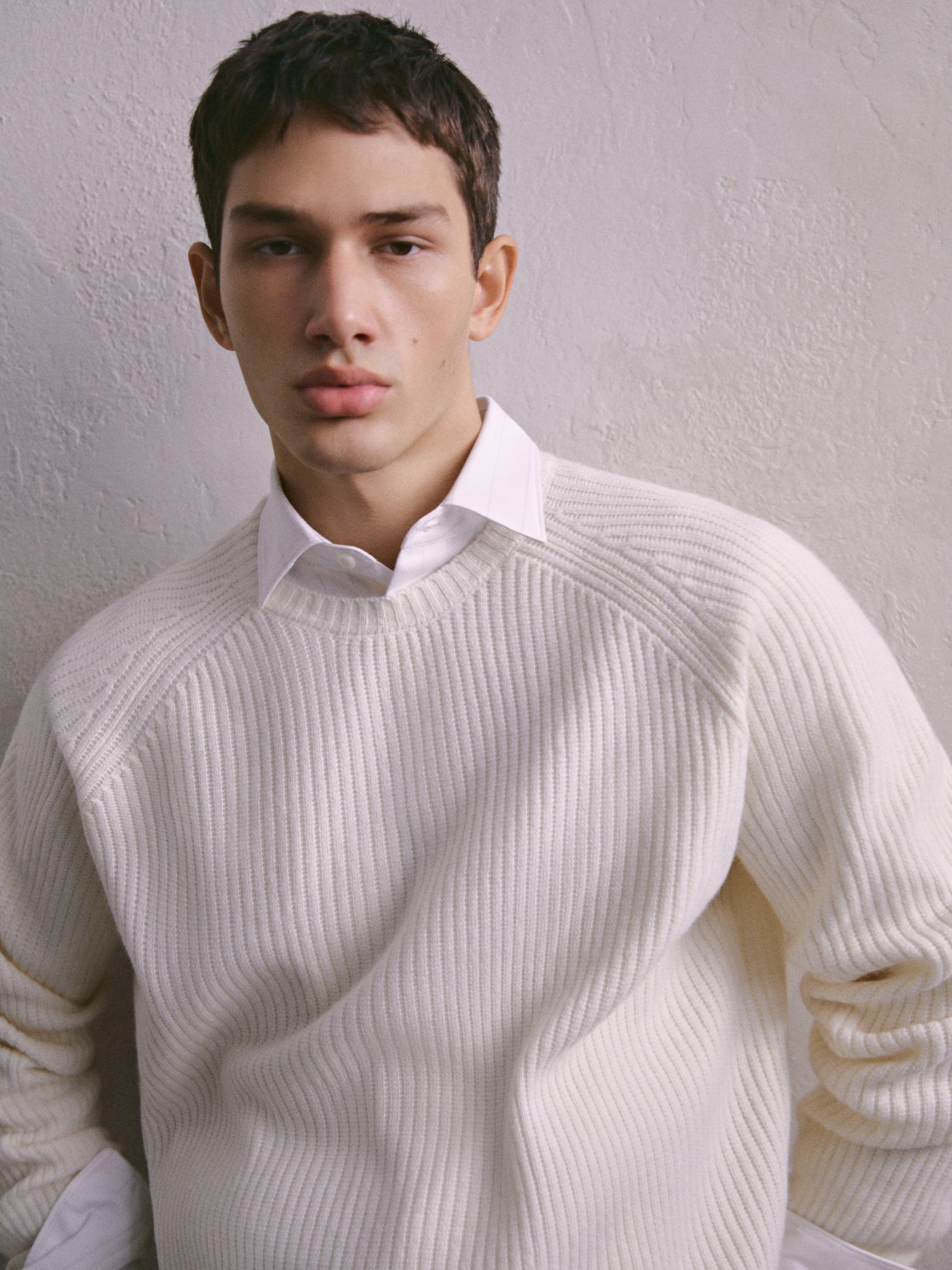 Wool blend knit sweater · Cream, Carey, Pale Green · Sweaters And Cardigans | Massimo Dutti Product Image