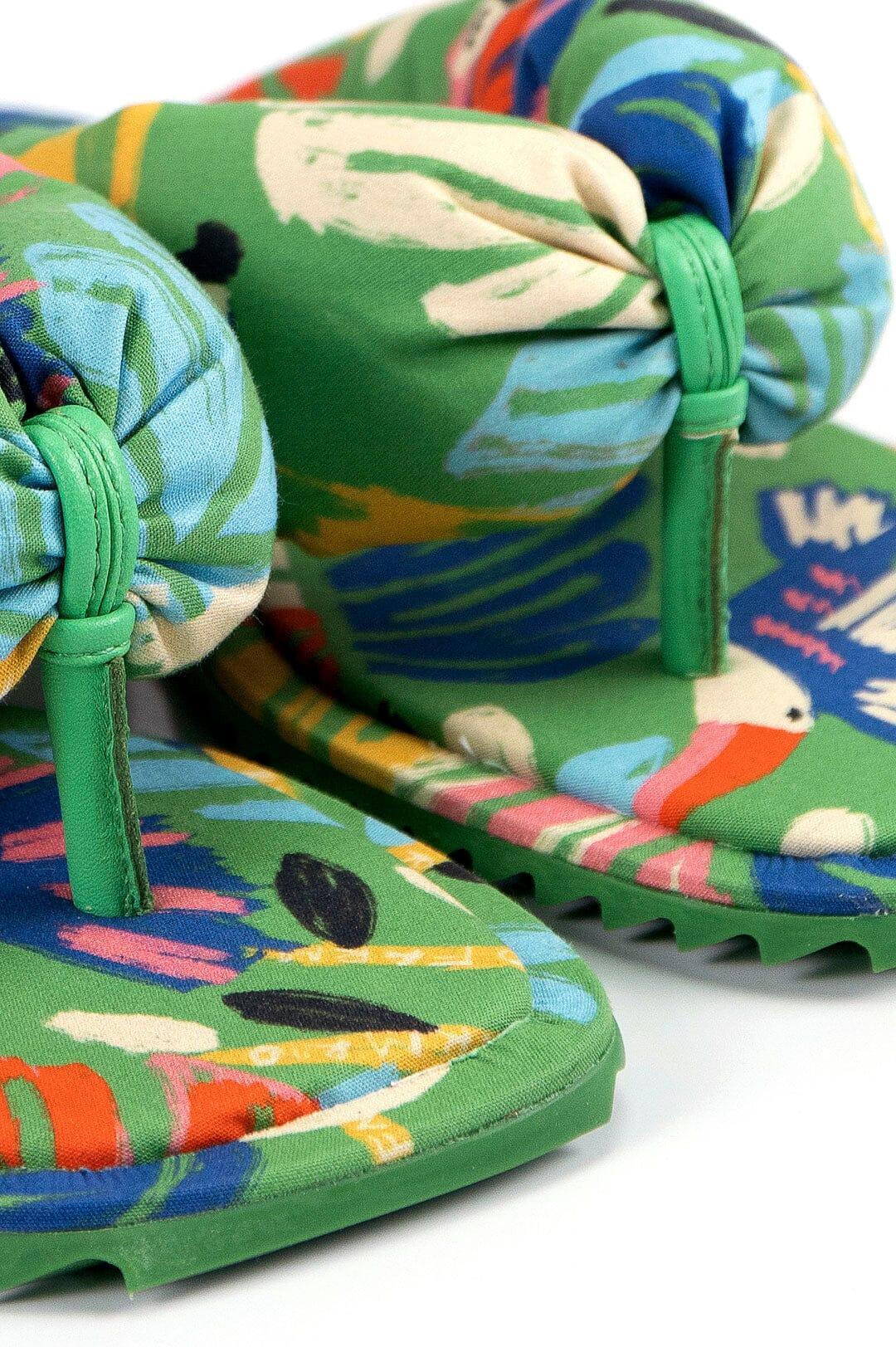 Green Forest Birds Puffy Flat Sandal Product Image