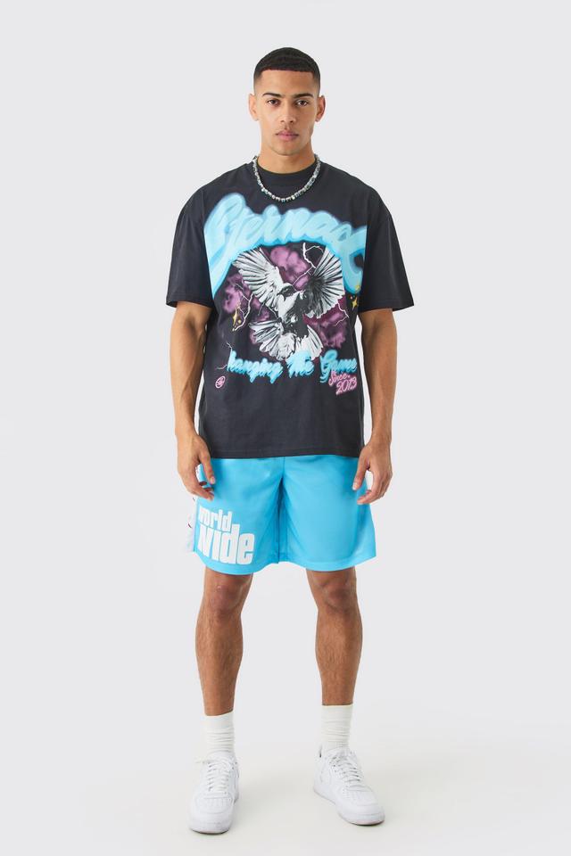 Mens Multi Oversized Graphic T-shirt & Mesh Short Set, Multi Product Image