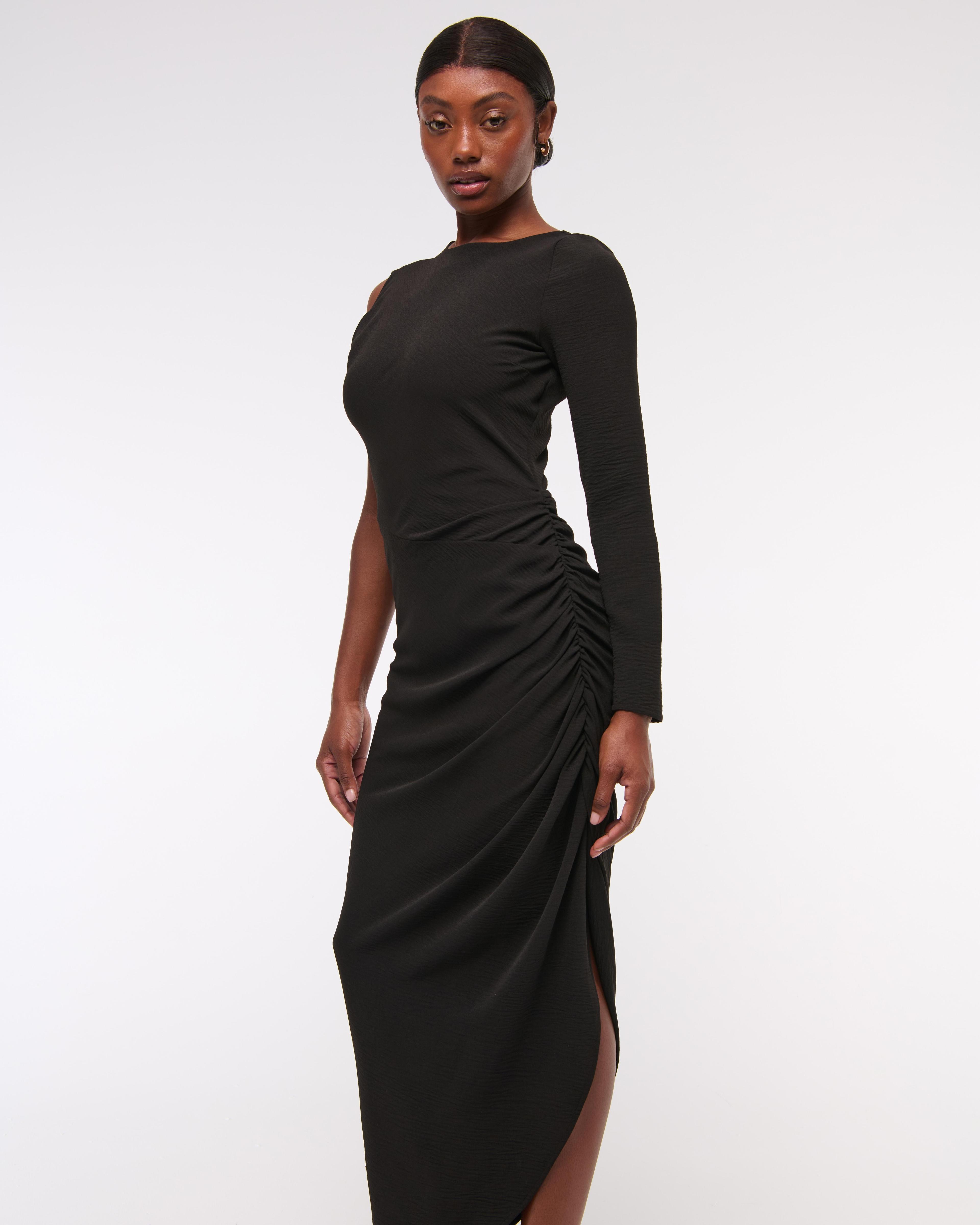 One-Sleeve Draped Midi Dress Product Image