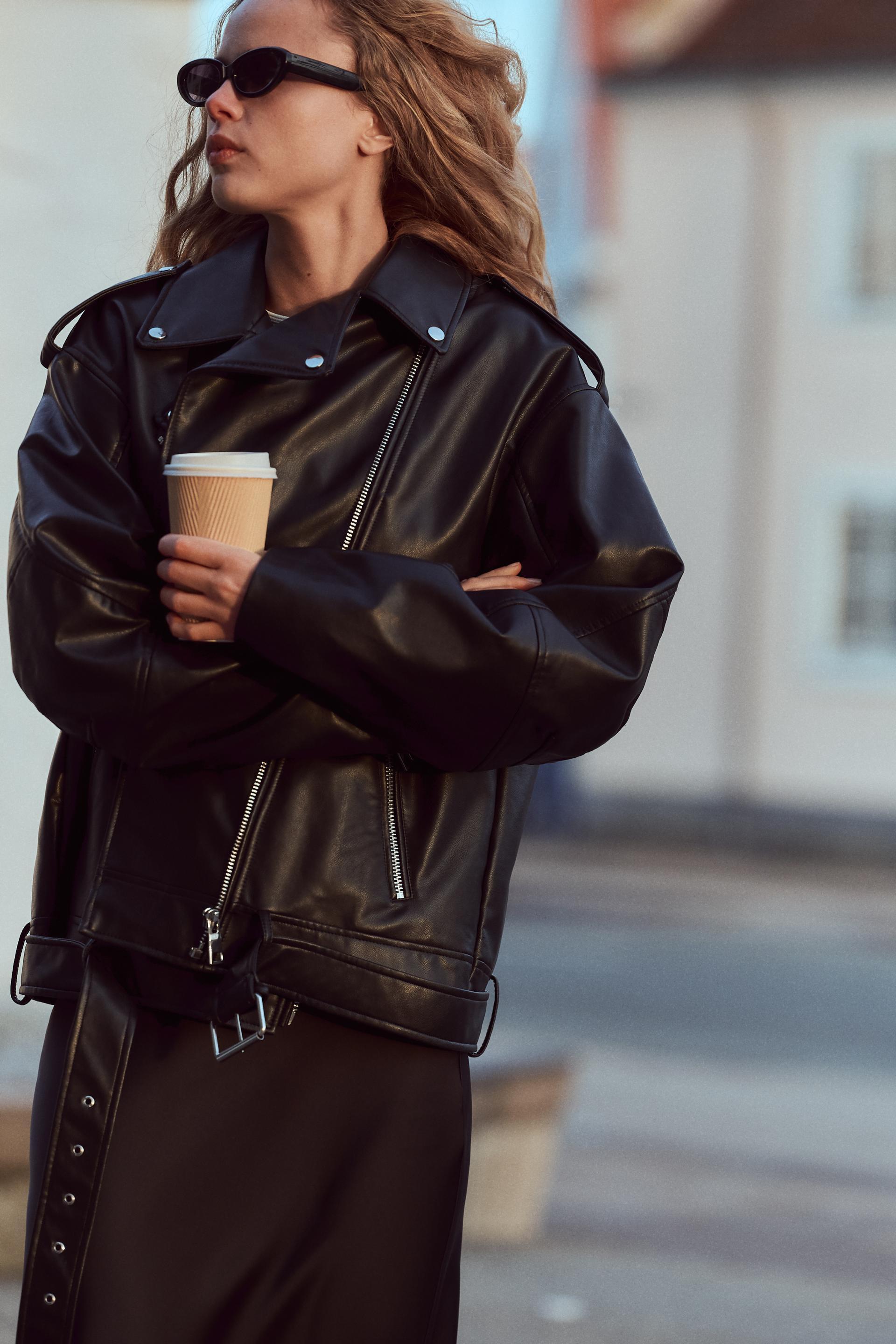 OVERSIZED FAUX LEATHER BIKER JACKET Product Image