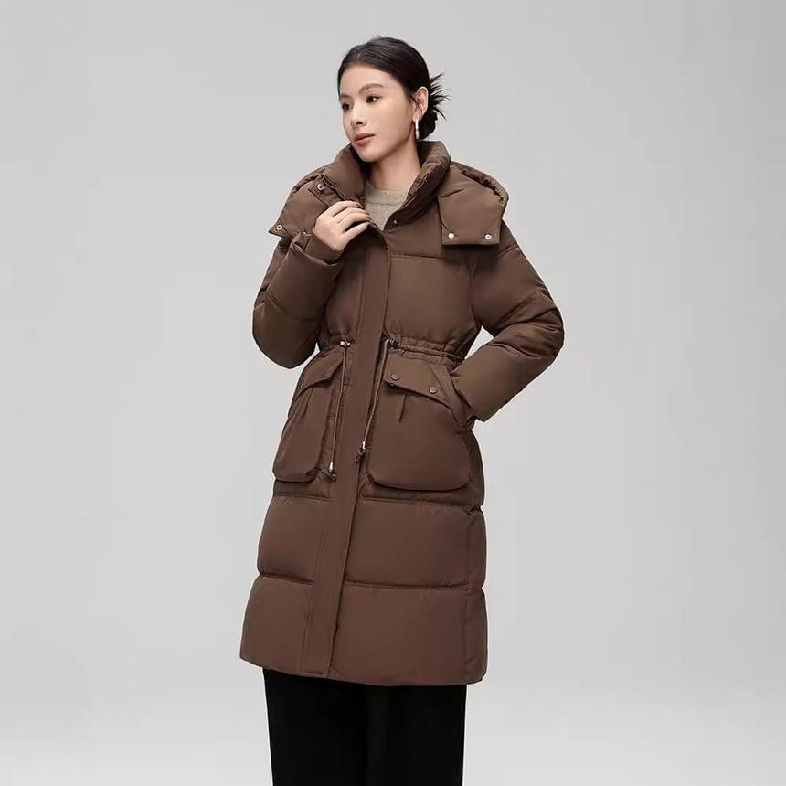 Hooded Plain Zip-Up Long Puffer Coat product image